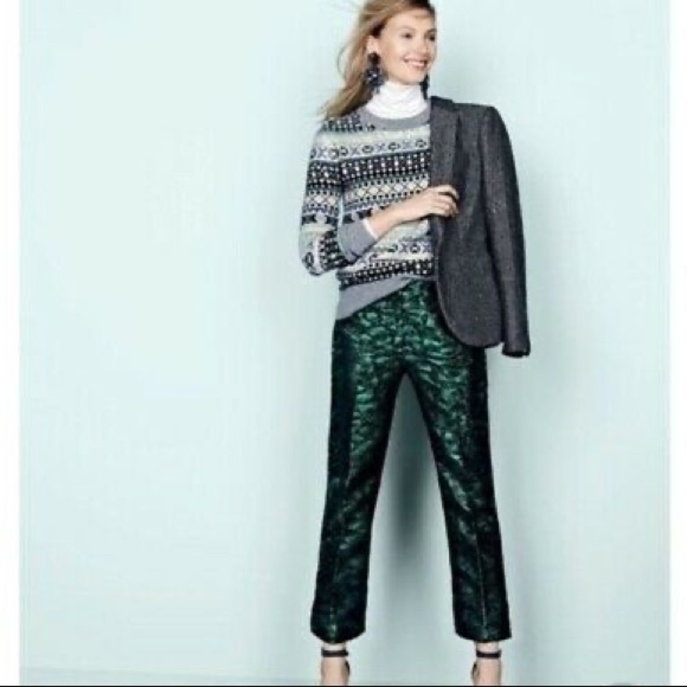 J. Crew Women’s Jacquard Patio Pants  in Evergreen Size 0